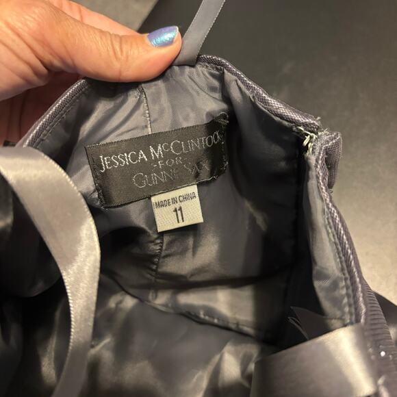 Jessica McClintock Sz 11 Gray Party Bubble Dress Tulle Shiny Strapless Gunne Sax - Picture 6 of 7